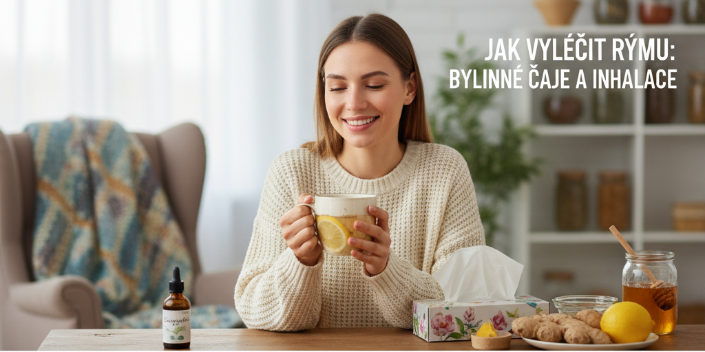 žena pije čaj, aby se zbavila rýmy